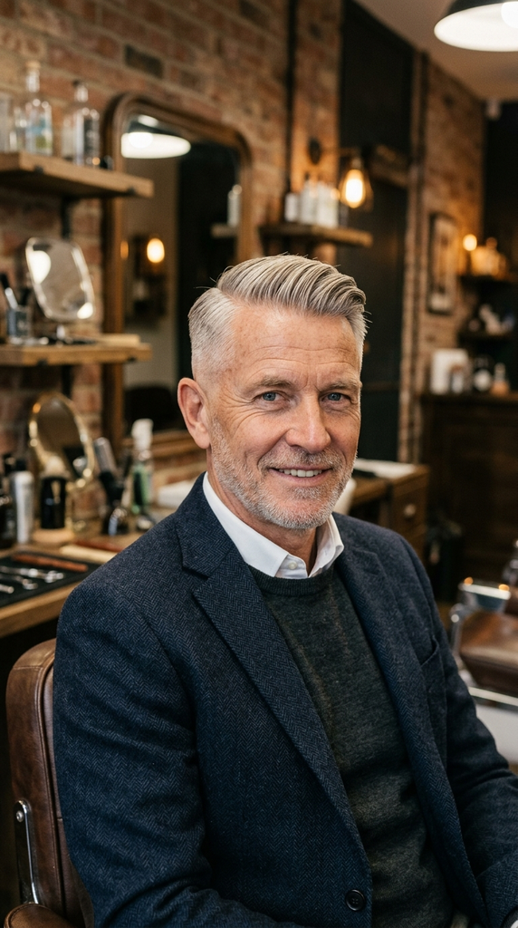 Clean Ivy League taper fade haircut for a classic look over 50.
